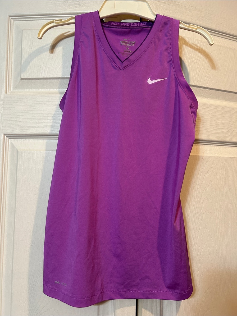 Nike Combat - S - Purple V-Neck Dri-FIT - Fitted Athletic Tank with White Swoosh